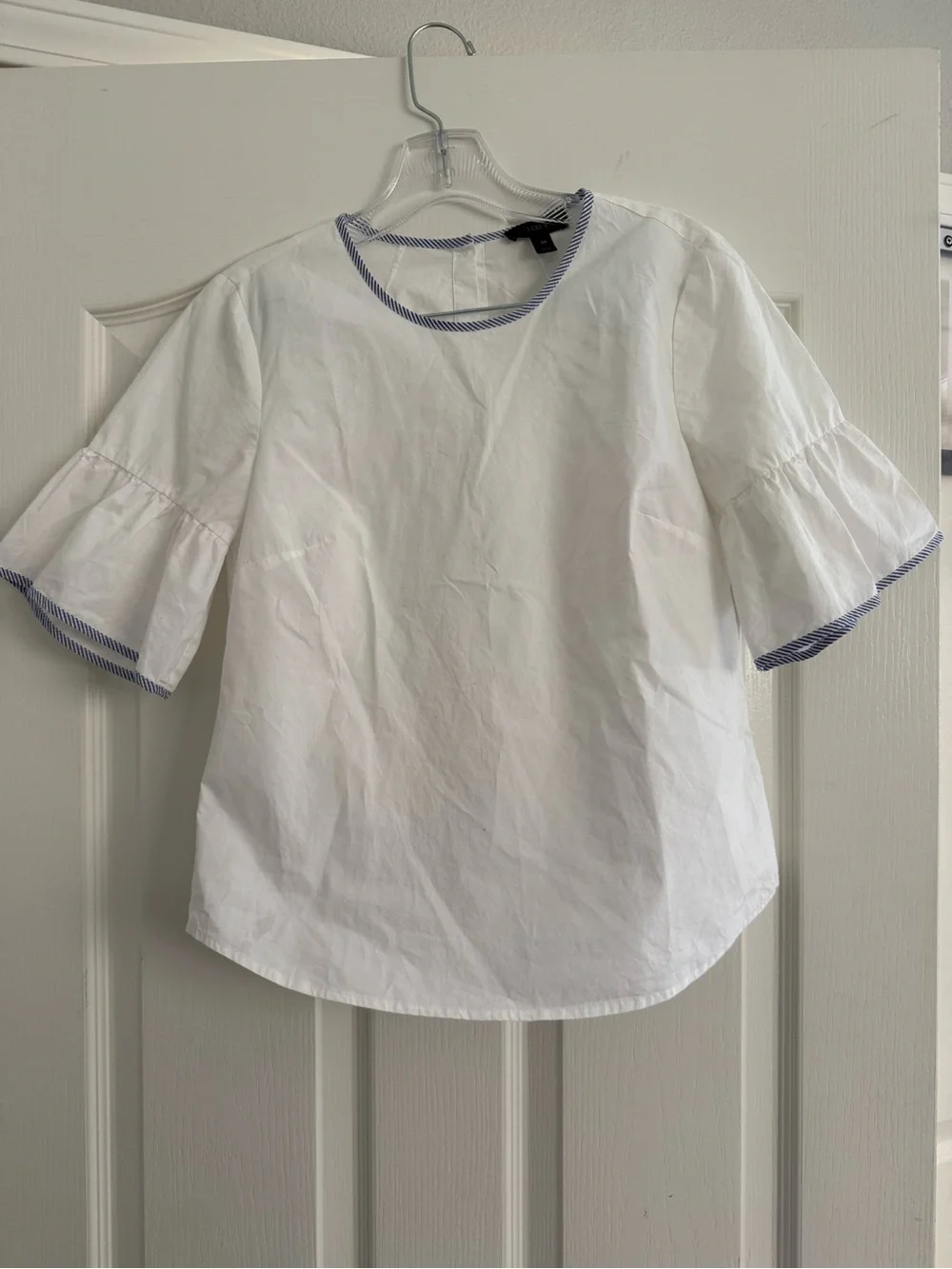J. Crew White Blouse with Blue Trim
